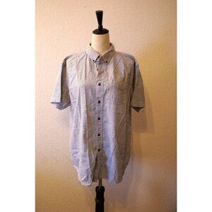 Men's Nautica Large Striped Blue Grey White Short Sleeved Button Down‎ Shirt